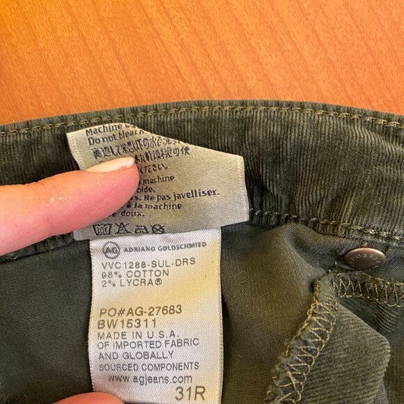 AG Jeans The Legging Super Skinny Velvet Leggings Dark Green Size 31R - Picture 4 of 7